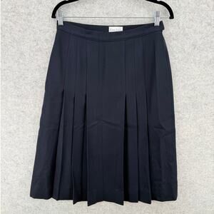 Vintage Brian Tucker Pure New Wool Vintage Pleated Midi Navy Blue Skirt Size 10